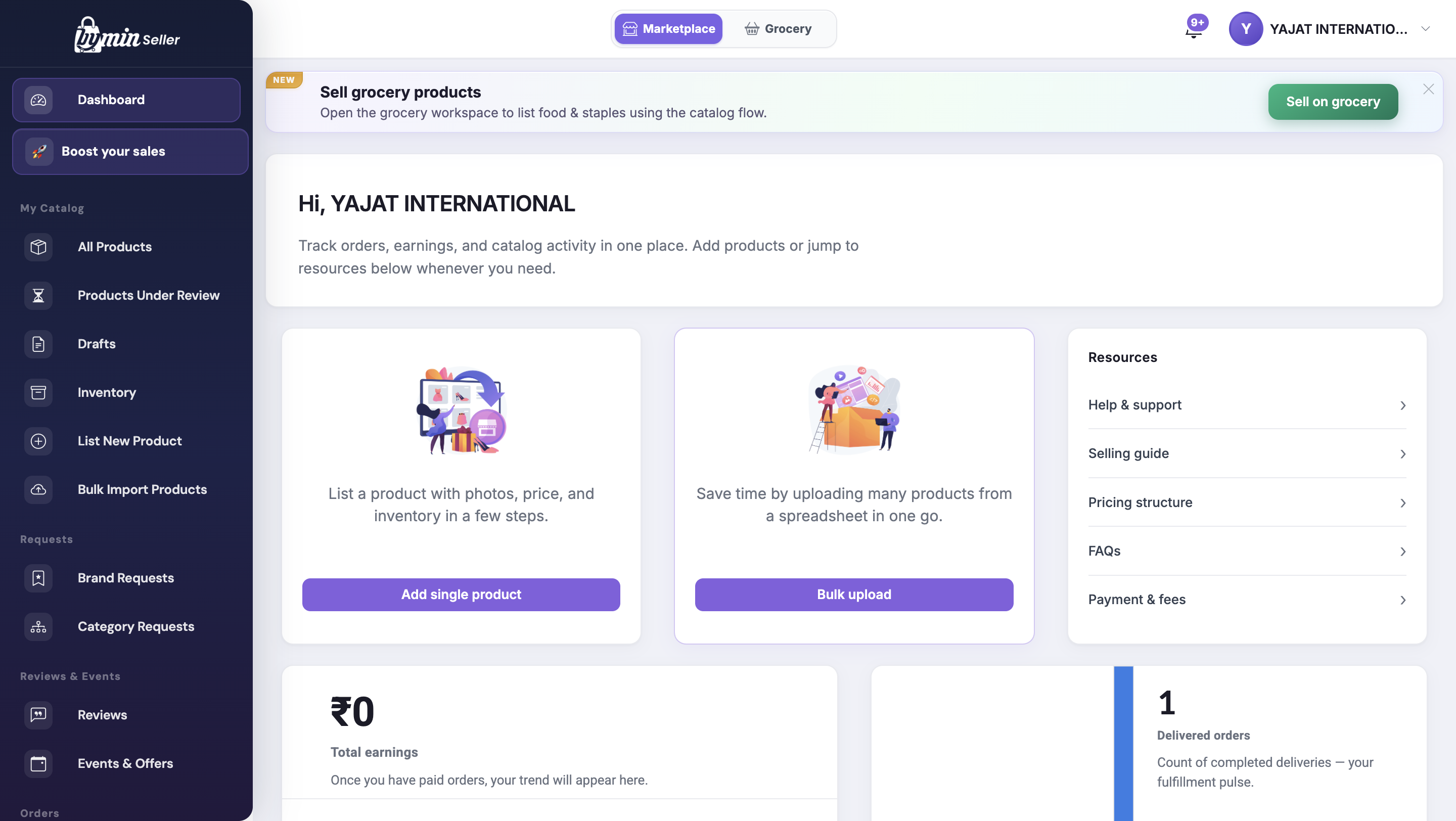Bymin seller panel dashboard