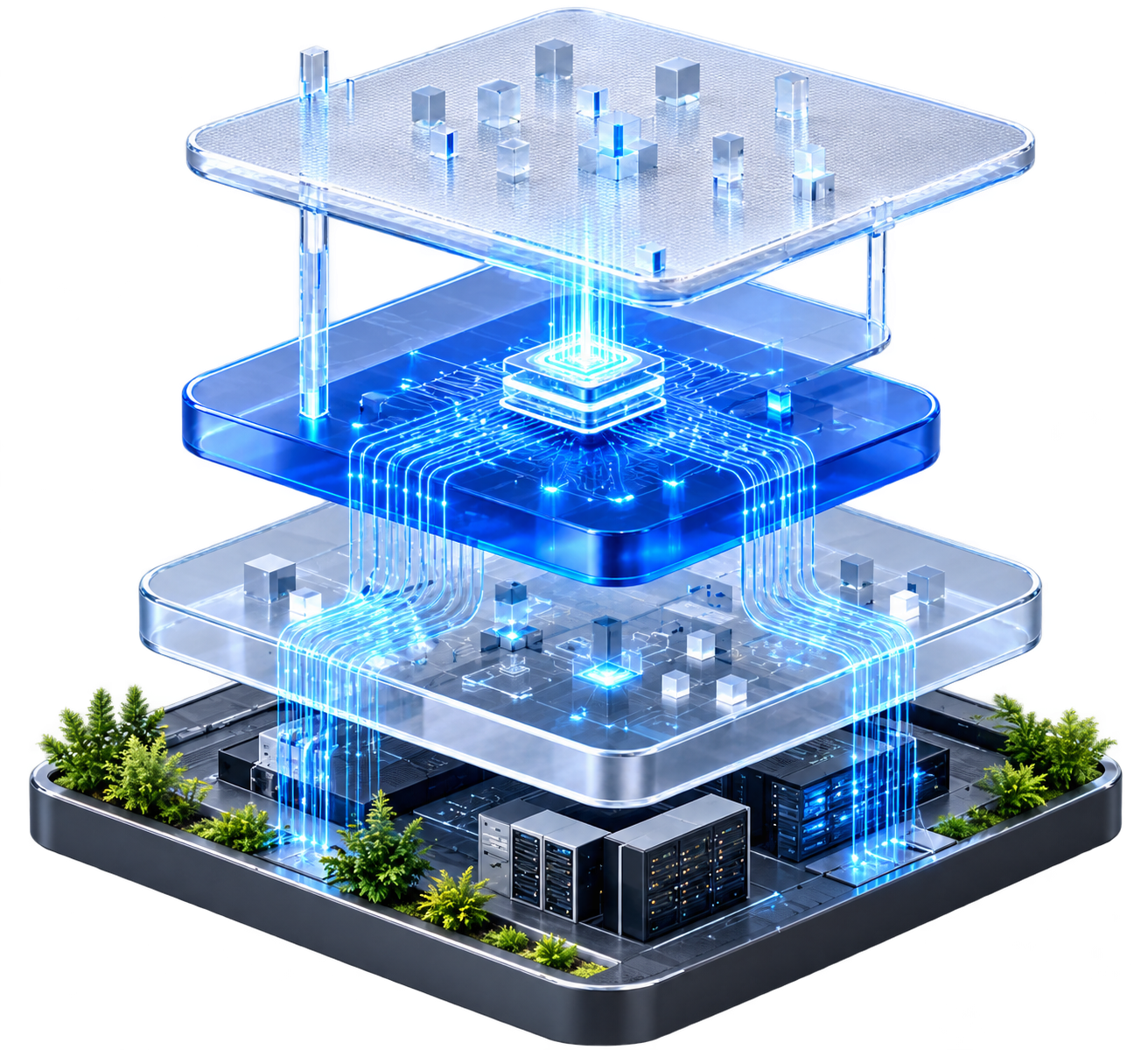 Exploded view of Cubatic's secure, AI-powered cloud platform architecture