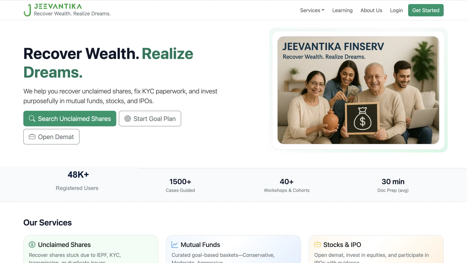 Jeevantika web platform interface